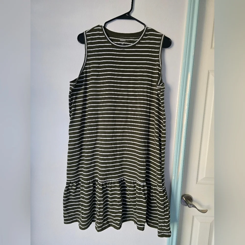 Sonoma Green and White Striped Sleeveless Dress Size XL